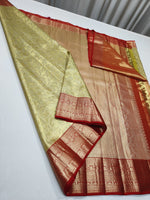 Load image into Gallery viewer, Classic Lime Green &amp; Cherry Red Bridal Elegance Kanchipuram Handloom Silk Saree SS24595
