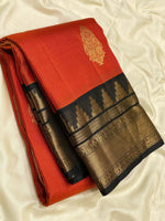 Load image into Gallery viewer, Classic Brick Orange &amp; Charcoal Black 2gm Zari Elegance Kanchipuram Handloom Silk Saree SS24604
