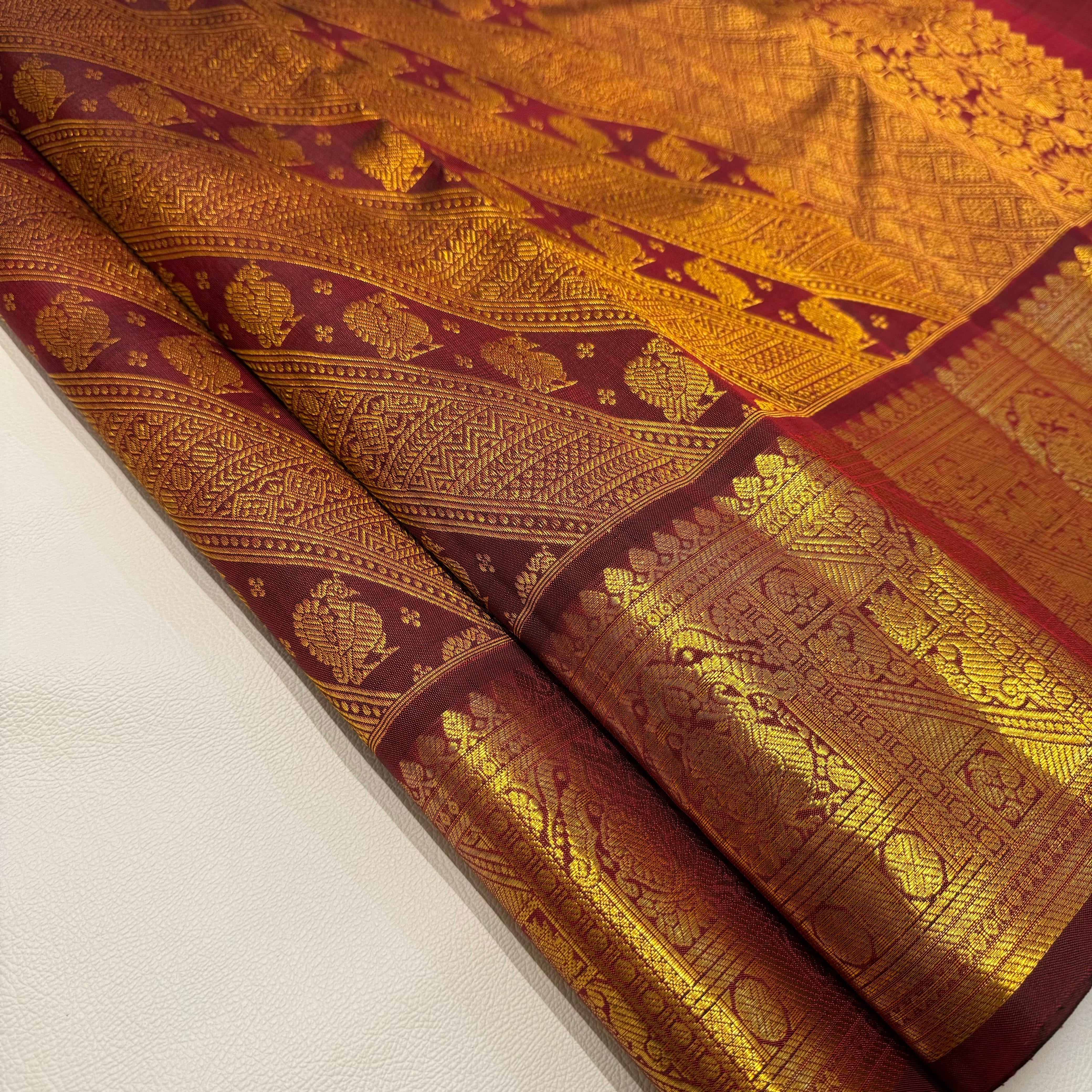 Classic Maroon 1 gm Zari Elegance Kanchipuram Handloom Silk Saree SS23785