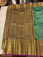 Load image into Gallery viewer, Classic Forest Green &amp; Shimmer Khaki 2gm Zari Vathuvai Bridal Elegance Kanchipuram Handloom Silk Saree SS24440
