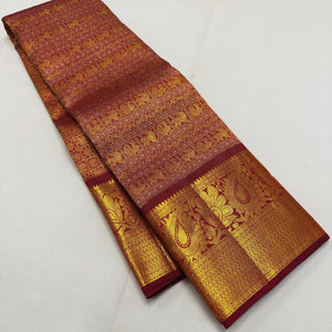 Classic Brick Maroon 2gm Zari Bridal Elegance Kanchipuram Handloom Silk Saree SS26265