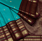 Load image into Gallery viewer, Classic Aqua &amp; Plum 2gm Zari Elegance Kanchipuram Handloom Silk Saree SS27623

