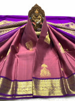 Load image into Gallery viewer, Classic Dusky Plum &amp; Violet 2gm Zari Kanchipuram Handloom Silk Saree SS25821

