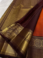 Load image into Gallery viewer, Classic Burnt Orange &amp; Coffee Brown Elegance Kanchipuram Handloom Silk Saree SS27212
