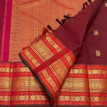 Load image into Gallery viewer, Classic Garnet Red &amp; Orange 1gm Zari Vintage Elegance Kanchipuram Handloom Silk Saree SS26992
