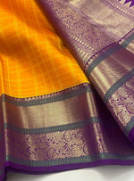 Load image into Gallery viewer, Classic Mango Yellow &amp; Violet Elegance Kanchipuram Handloom Silk Saree SS27832
