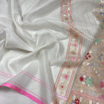 Load image into Gallery viewer, Classic Pearl White Banarasi Ektara Kora Silk Tilfi Jamdhani Elegance Handloom Silk Saree SS28585
