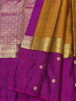 Load image into Gallery viewer, Classic Mustard &amp; Wine Red 2gm Zari Elegance Kanchipuram Handloom Silk Saree SS27605
