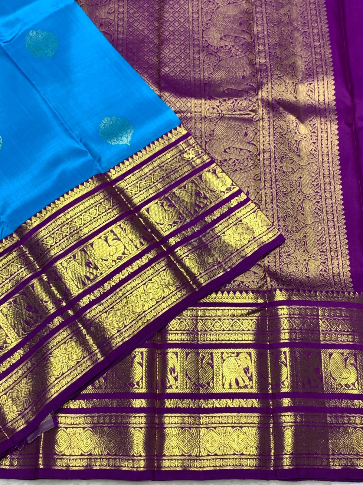 Classic Azure Blue & Vadamalli 2gm Zari Bridal Elegance Kanchipuram Handloom Silk Saree SS25275