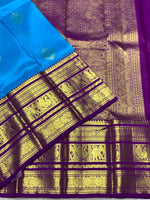 Load image into Gallery viewer, Classic Azure Blue &amp; Vadamalli 2gm Zari Bridal Elegance Kanchipuram Handloom Silk Saree SS25275
