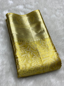 Shimmer Gold Floral Bridal Elegance Kanchipuram Handloom Silk Saree SS25978