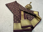 Load image into Gallery viewer, Classic Dark Plum Elegance Mysore Silk Saree SS24640
