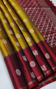 Mustard Gold & Chilly Red Elegance Handloom Soft Silk Saree SS20276