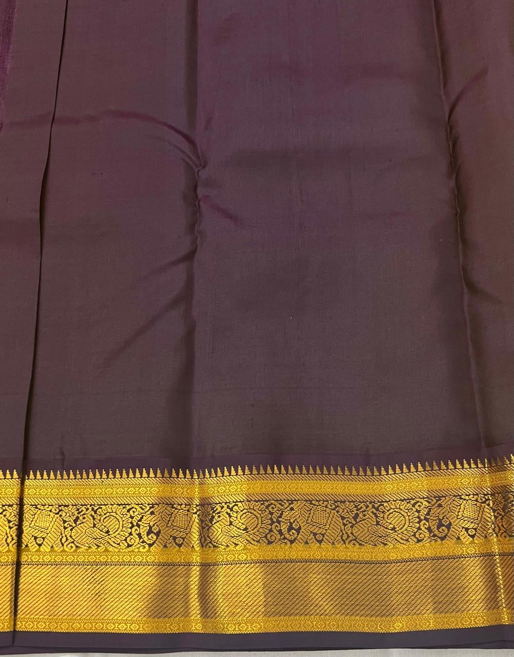 Classic Golden Yellow & Plum 2gm Zari Kanchipuram Handloom Silk Saree SS26013