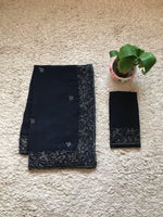Load image into Gallery viewer, Classic Charcoal Black Elegance Chinnon Crepe Chiffon Silk Saree SS25399
