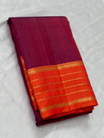 Load image into Gallery viewer, Dark Wine Red &amp; Orange 2gm Zari Elegance Kanchipuram Handloom Silk Saree SS24116
