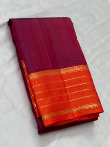 Dark Wine Red & Orange 2gm Zari Elegance Kanchipuram Handloom Silk Saree SS24116