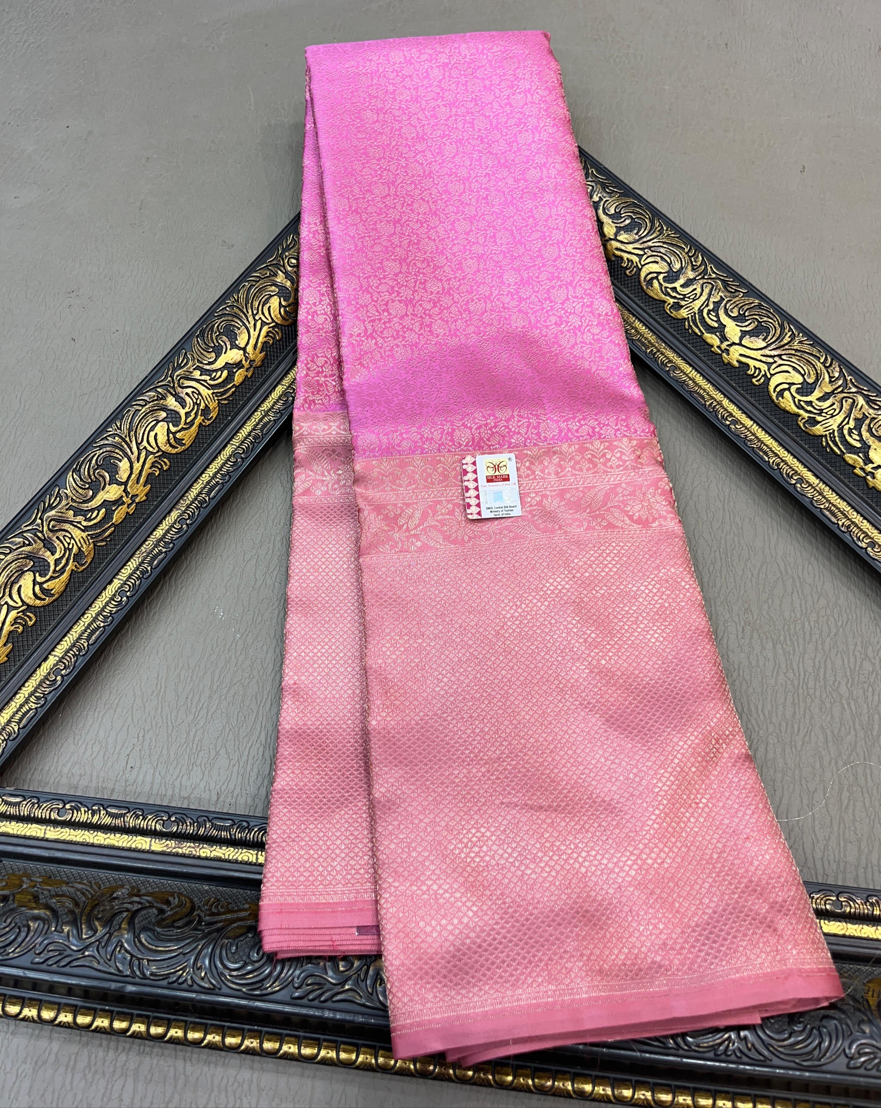 Classic Lilac Pink Bridal Elegance Kanchipuram Handloom Silk Saree SS23595