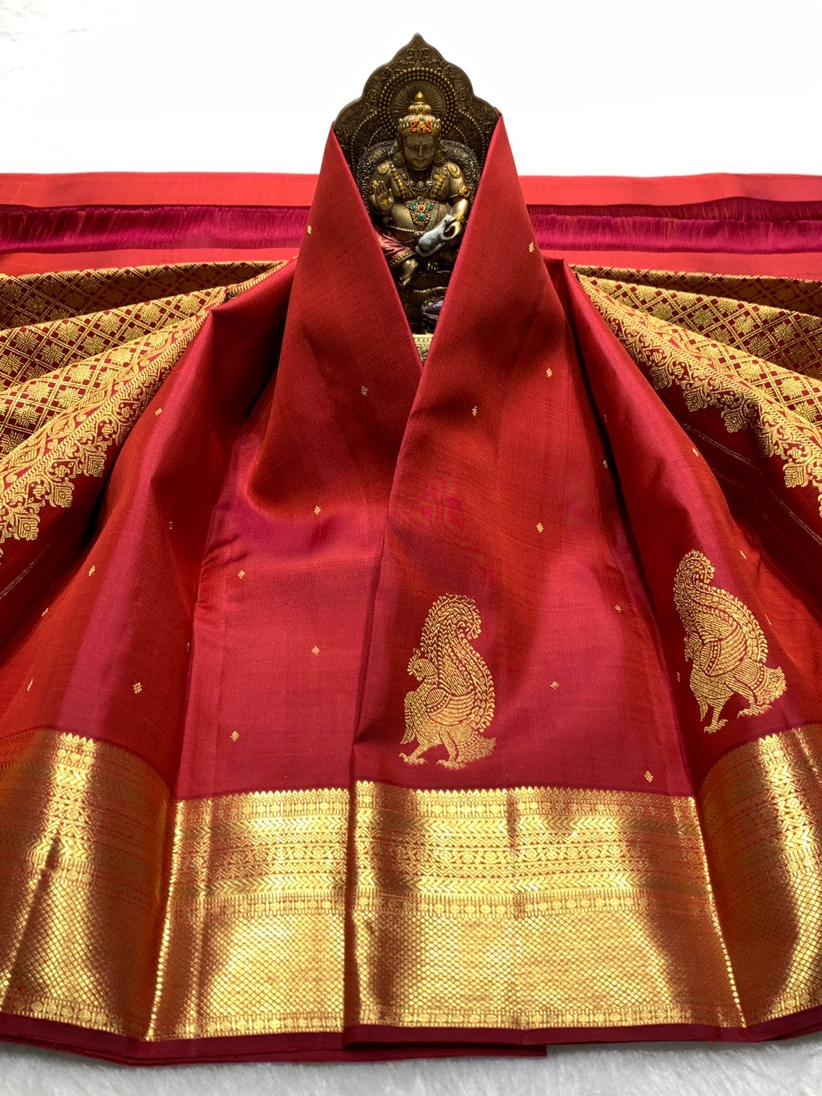 Classic Brick Red 2gm Zari Kanchipuram Handloom Silk Saree SS26501