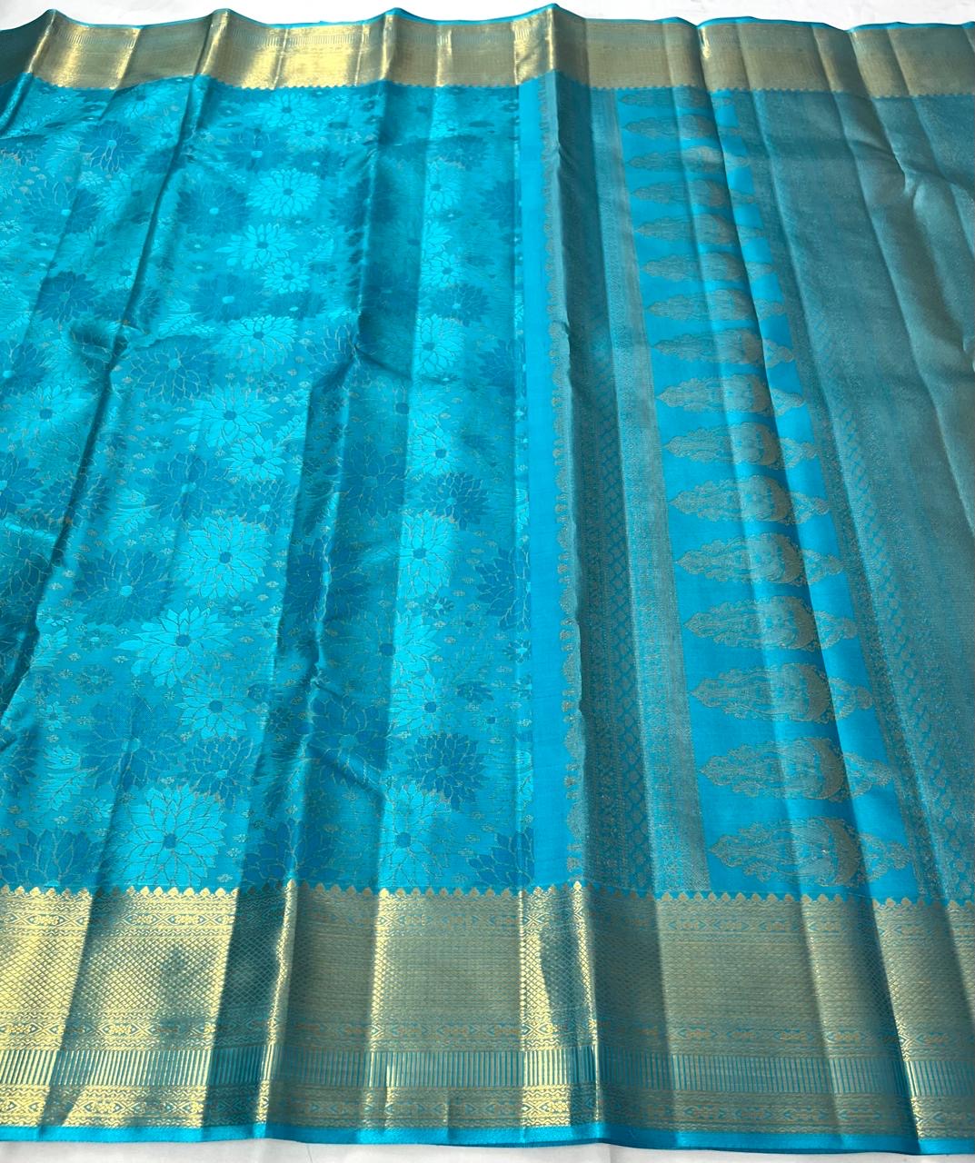 Classic Sky Blue 2gm Zari Bridal Elegance Kanchipuram Handloom Silk Saree SS24825