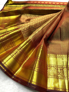 Classic Chestnut Brown 2gm Zari Bridal Elegance Kanchipuram Handloom Silk Saree SS24104