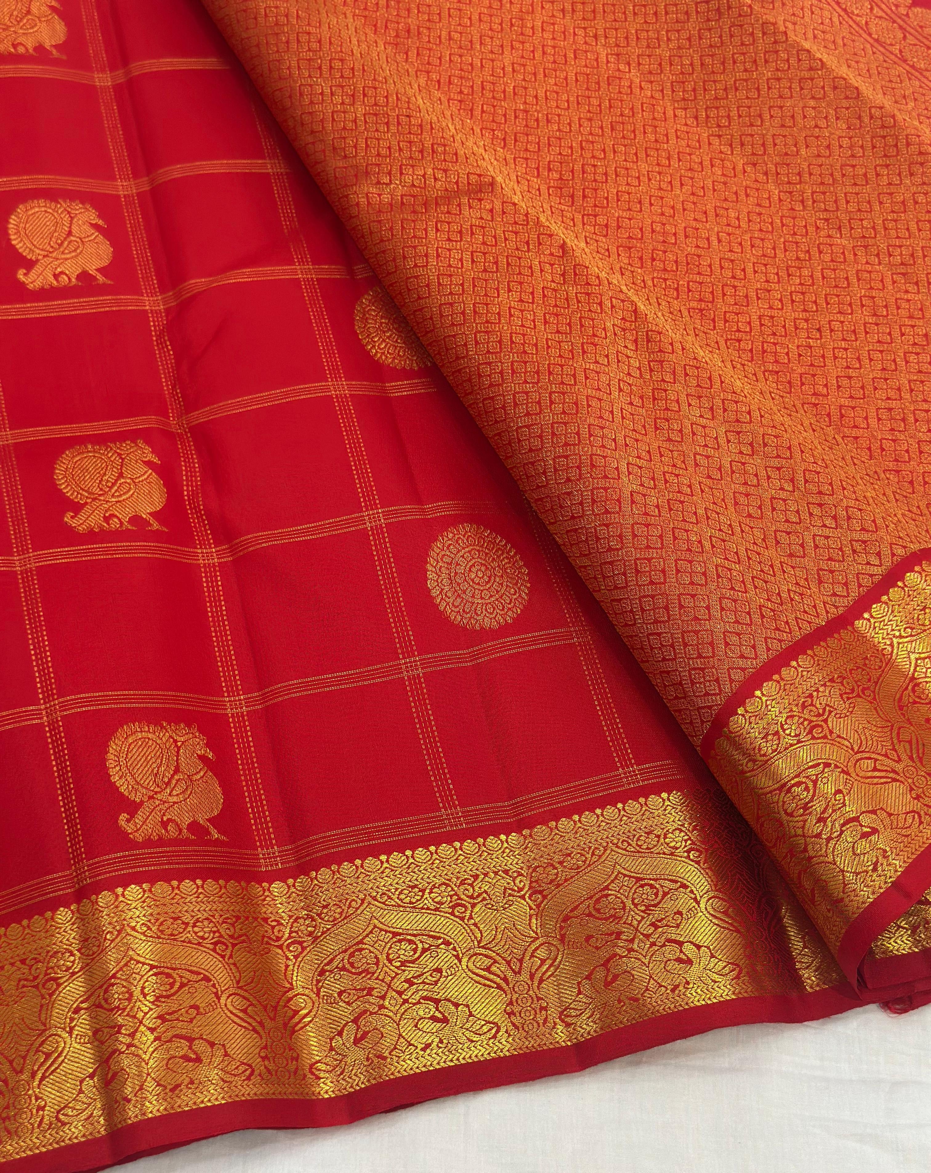 Classic Scarlet Red 1gm Zari Kanchipuram Handloom Silk Saree SS25645