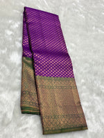 Load image into Gallery viewer, Classic Purple Violet &amp; Green 2gm Zari Elegance Kanchipuram Handloom Silk Saree SS25438
