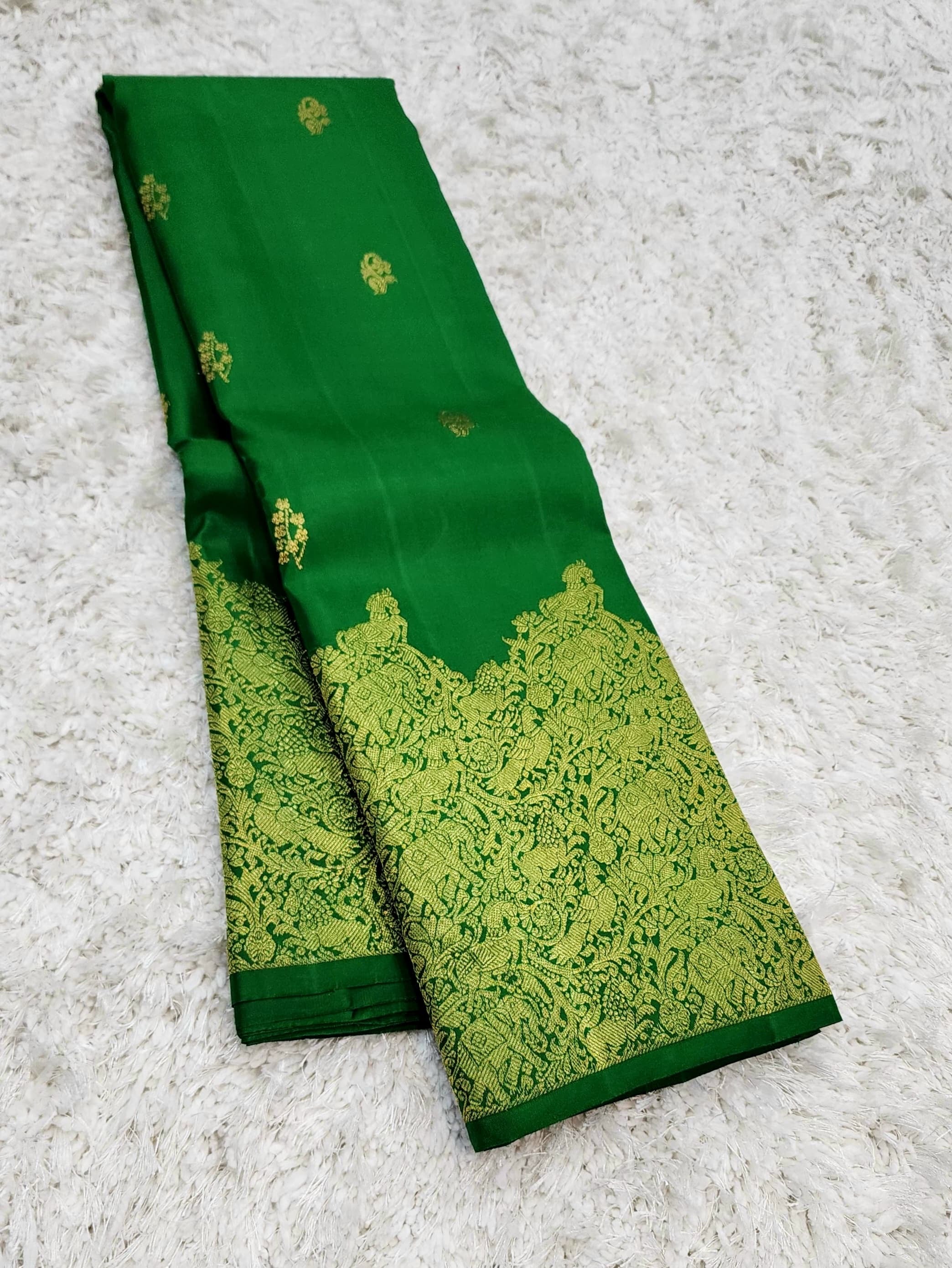 Classic Kelly Green 2gm Zari Elegance Kanjivaram Handloom Silk Saree SS22931