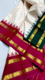 Load image into Gallery viewer, Classic Cream &amp; Pink Green Kanchipuram Handloom Silk Saree SS26264
