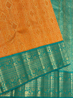 Load image into Gallery viewer, Classic Coral Orange &amp; Teal Green  3gm Zari Bridal Elegance Kanchipuram Handloom Silk Saree SS25166
