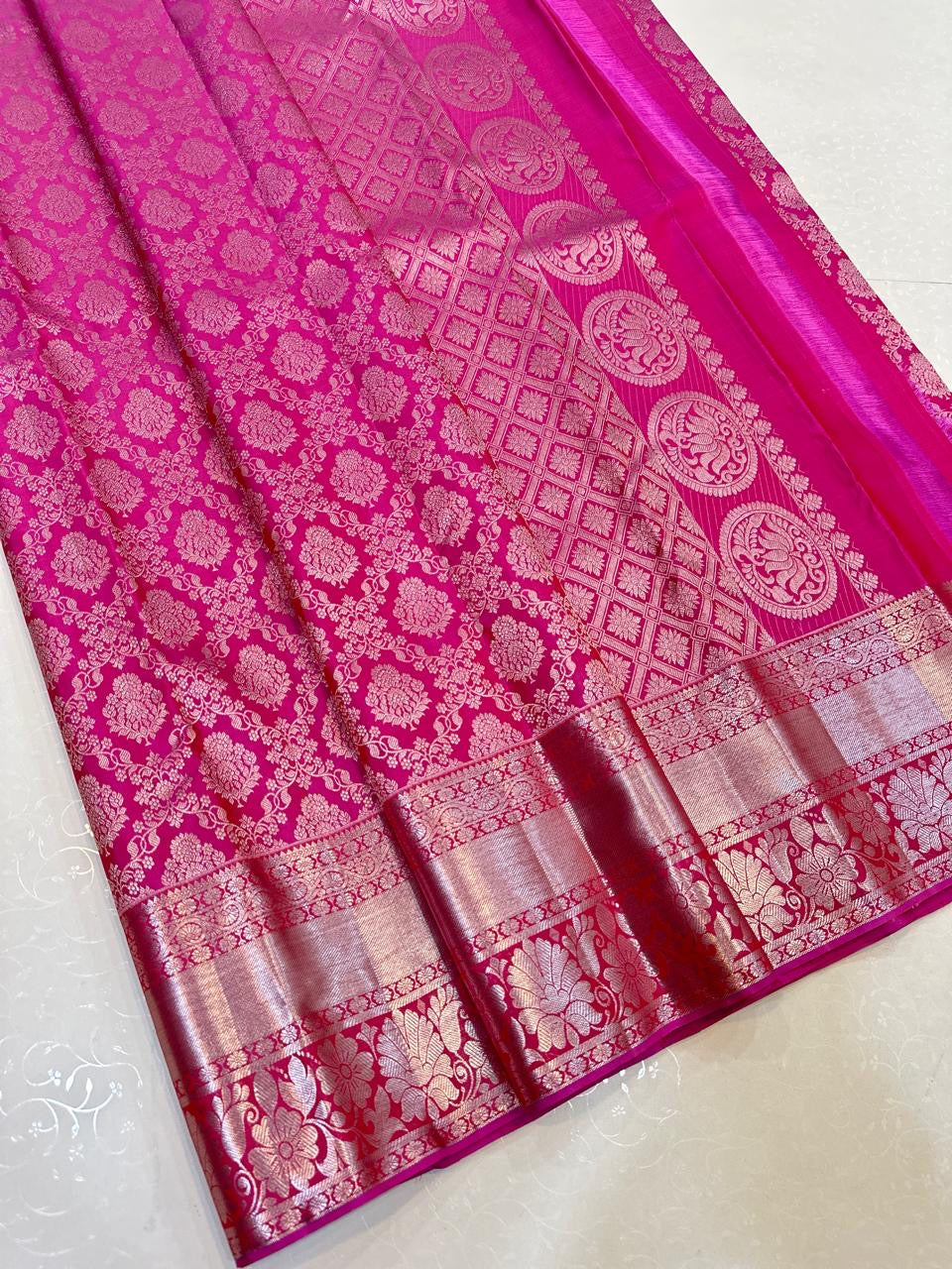 Classic Ruby Pink 2gm Zari Bridal Elegance Kanchipuram Handloom Silk Saree SS24368