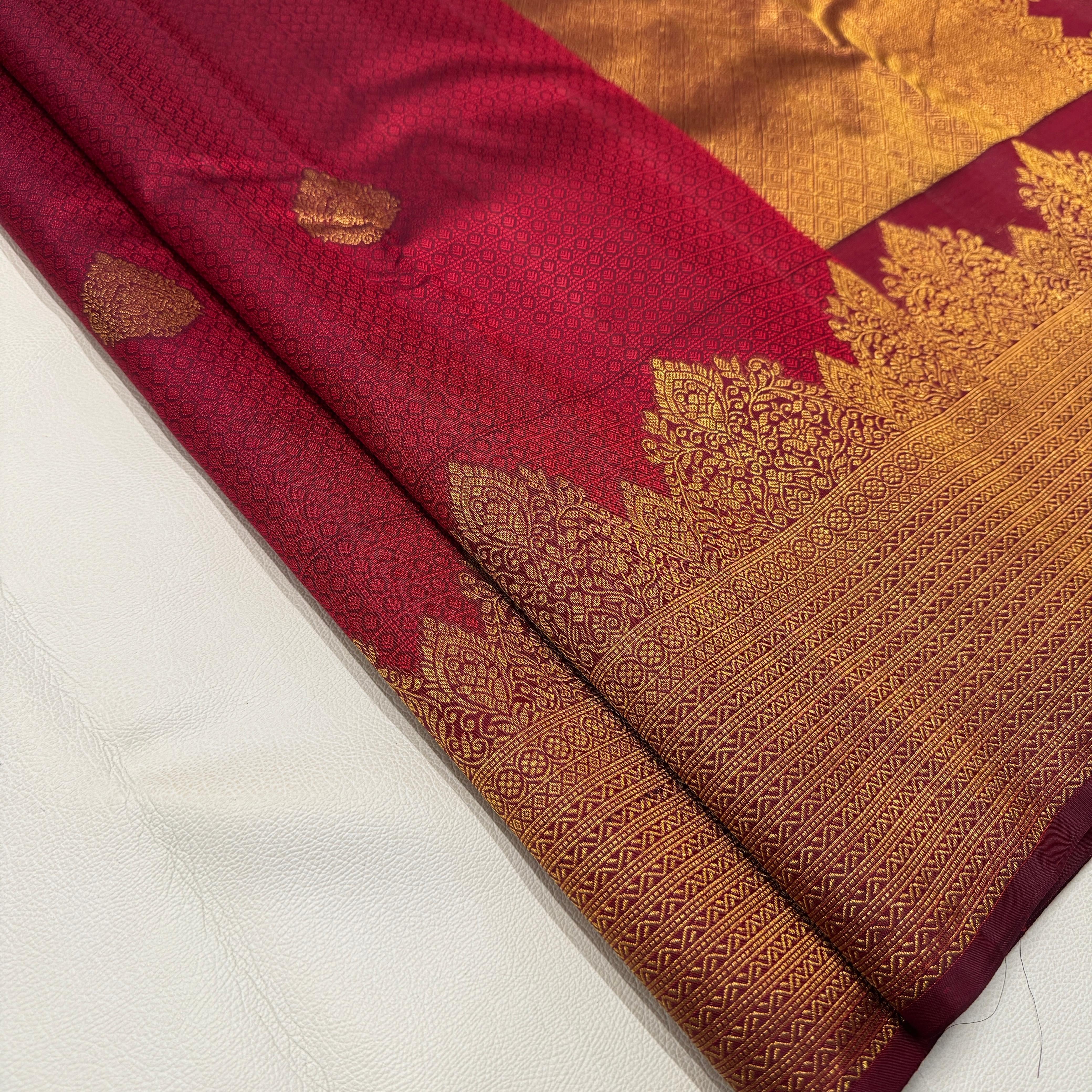 Classic Maroon 2gm Zari Temple Bridal Elegance Kanchipuram Handloom Silk Saree SS26587