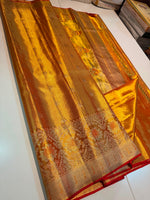 Load image into Gallery viewer, Classic Fiery Orange Gold Bridal Elegance Tissue Kanchipuram Handloom Silk Saree SS27985
