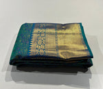 Load image into Gallery viewer, Classic Peacock Blue Dual Tone 1gm Zari Floral Bridal Elegance Kanchipuram Handloom Silk Saree SS26926
