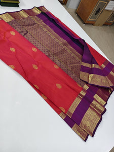 Classic Orange Rose & Vadamalli Kanchipuram Handloom Silk Saree SS25921