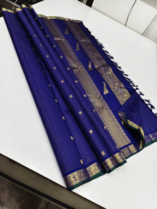 Classic Royal Blue 2gm Zari Kanchipuram Handloom Silk Saree SS26236