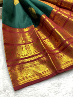 Load image into Gallery viewer, Classic Bottle Green &amp; Brick Red 2gm Zari Bridal Elegance Kanchipuram Handloom Silk Saree SS25277
