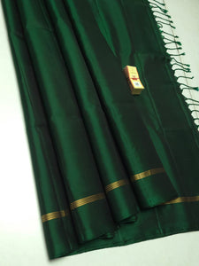 Classic Bottle Green Elegance Plain Handloom Soft Silk Saree SS26443