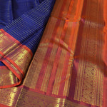 Load image into Gallery viewer, Classic Navy Blue &amp; Burnt Orange 2gm Zari Vintage Elegance Kanchipuram Handloom Silk Saree SS28234
