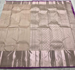 Load image into Gallery viewer, Classic Pearl Beige &amp; Purple 2gm Zari Bridal Elegance Kanchipuram Handloom Silk Saree SS25430
