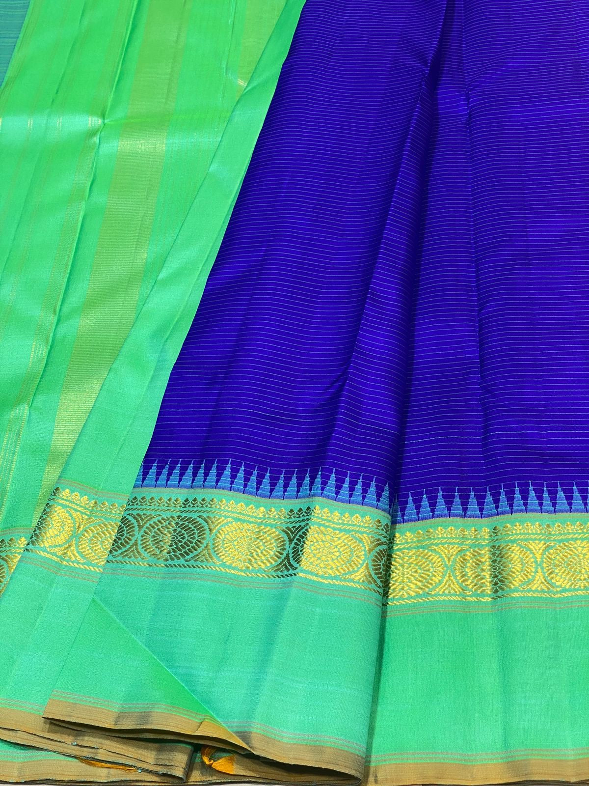 Classic Robin Blue & Sea Green 2gm Zari Elegance Kanchipuram Handloom Silk Saree SS25306