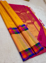 Load image into Gallery viewer, Classic Golden Yellow &amp; Deep Pink 2gm Zari Kanchipuram Handloom Silk Saree SS26367

