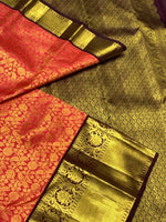 Load image into Gallery viewer, Classic Orange &amp; Coffee Brown 2gm Zari Bridal Elegance Kanchipuram Handloom Silk Saree SS27509
