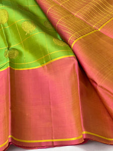 Classic Spring Green & Peachy Rose Elegance Kanchipuram Handloom Silk Saree SS24526