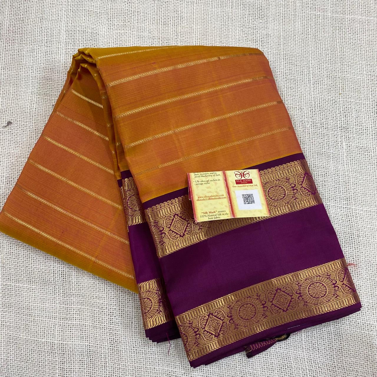 Classic Orange & Plum Kanchipuram Handloom Silk Saree SS26389