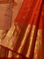 Load image into Gallery viewer, Classic Tangerine Orange 2gm Zari Vaira Oosi Checks Kanchipuram Handloom Silk Saree SS25898
