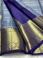 Load image into Gallery viewer, Classic Ash Grey &amp; Steel Blue 2gm Zari Bridal Elegance Kanchipuram Handloom Silk Saree SS27506
