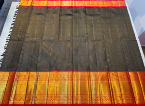 Classic Rich Black & Chilli Red 2gm Zari Bridal Elegance Kanchipuram Handloom Silk Saree SS24661