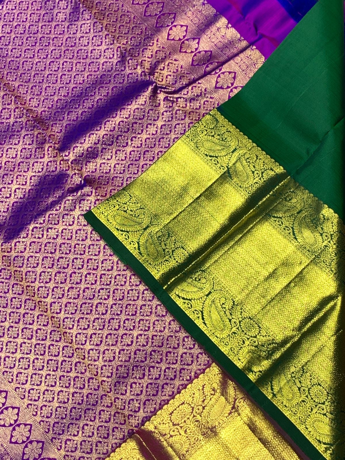 Classic Purple & Green 2gm Zari Bridal Elegance Kanchipuram Handloom Silk Saree SS25569