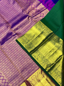 Classic Purple & Green 2gm Zari Bridal Elegance Kanchipuram Handloom Silk Saree SS25569